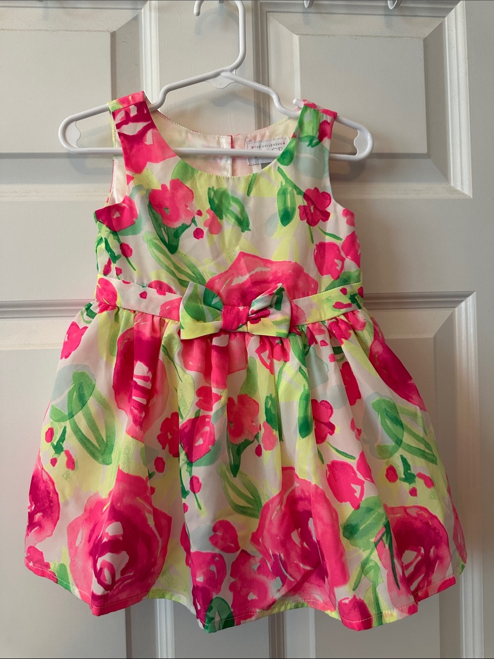 EUC The Children’s Place Floral Bow-Accent Dress in Pink & Green Sz 18-24 mos.